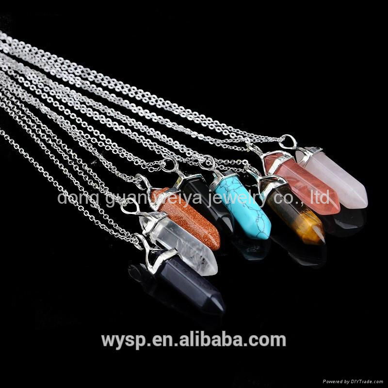 Double Point Assorted Natural Stone Pendants Necklaces Jewelry Wholesale 4