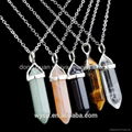 Double Point Assorted Natural Stone Pendants Necklaces Jewelry Wholesale 1