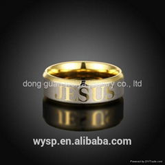 316L Stainless Steel 18K Gold Plated Letter Jesus Ring