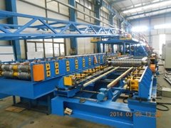 Wall roll forming machine with hydraulic profile cutter