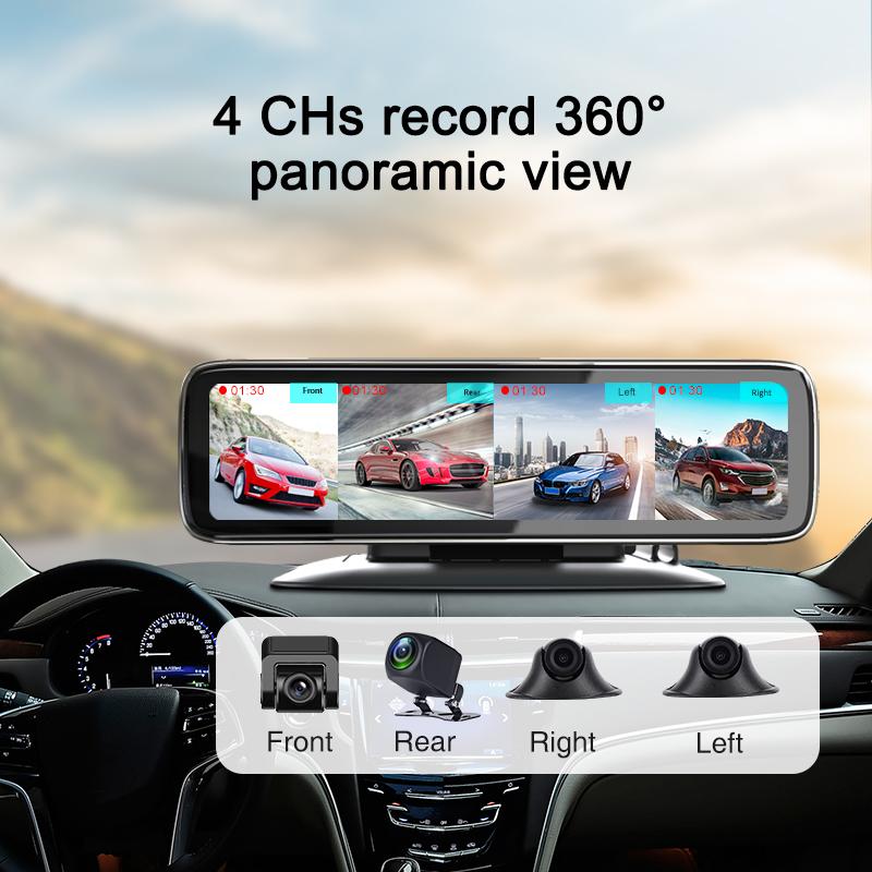 4 cams record night vision 360 degree car video recorder HD1080P 4 split display 4