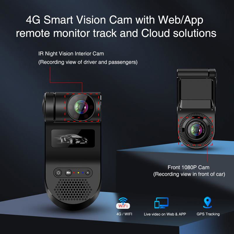 Phisung T5 dual cams mini 4g dash camera for fleet management on cmsv6 2