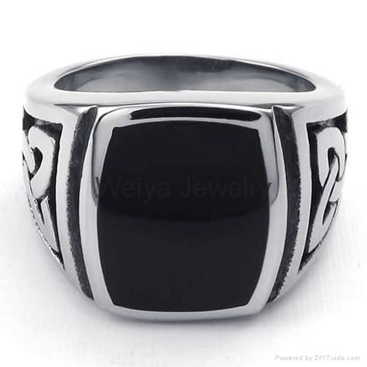 2016 Hot Sales Custom Black Silver and Shell Stainless Steel Signet Ring in Celt