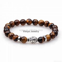 Fashion Skull Natural Stone Bracelet With Lava Beads And Elastic Rope