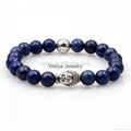 Fashion Skull Natural Stone Bracelet With Lava Beads And Elastic Rope 3