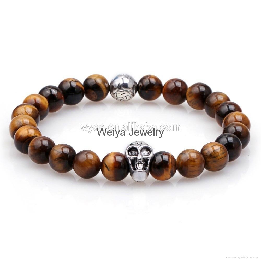 Fashion Skull Natural Stone Bracelet With Lava Beads And Elastic Rope 5