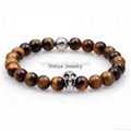 Fashion Skull Natural Stone Bracelet With Lava Beads And Elastic Rope 5