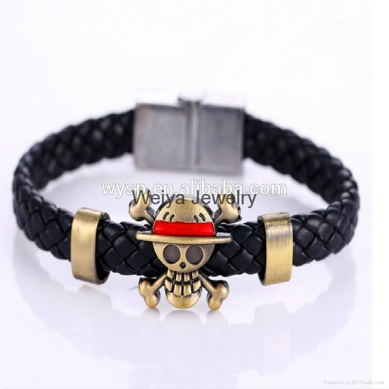 Jewlery Skull Leather Woven Bracelet With Naruto Style Magnetic For Cute Fans 2