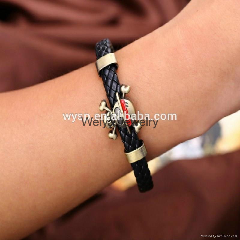 Jewlery Skull Leather Woven Bracelet With Naruto Style Magnetic For Cute Fans 3