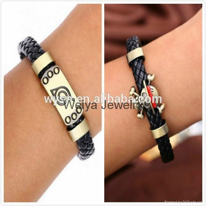 Jewlery Skull Leather Woven Bracelet With Naruto Style Magnetic For Cute Fans 4