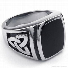 2016 Hot Sales Custom Black Silver and Shell Stainless Steel Signet Ring in Celt