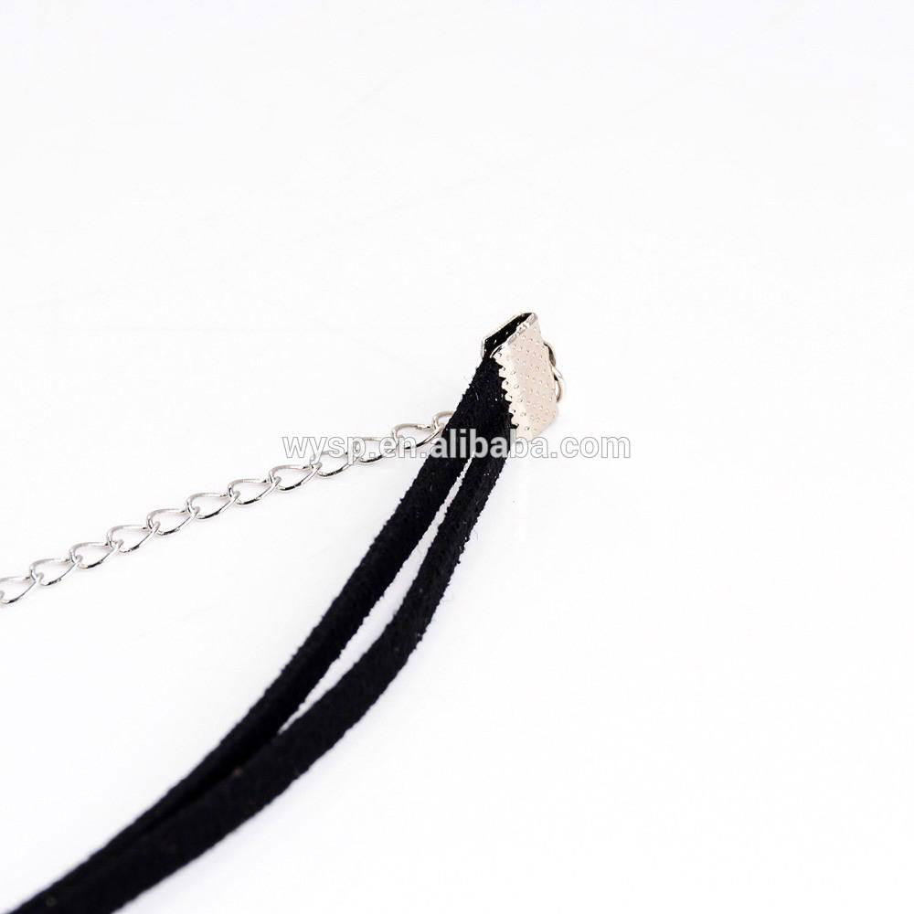 2016 New Arrival Fashion Simple Black Leather Choker With Faux Suede Velvet Shor