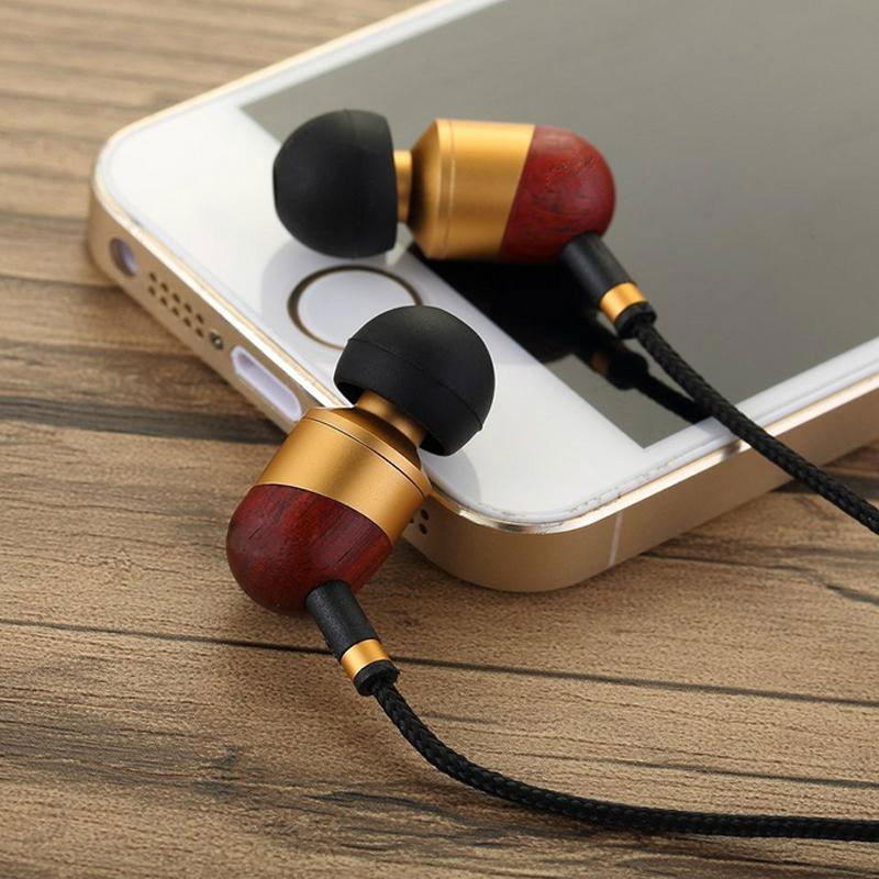 2015 new fashion wooden earphone high quality roun cable in ear couple stylish  5