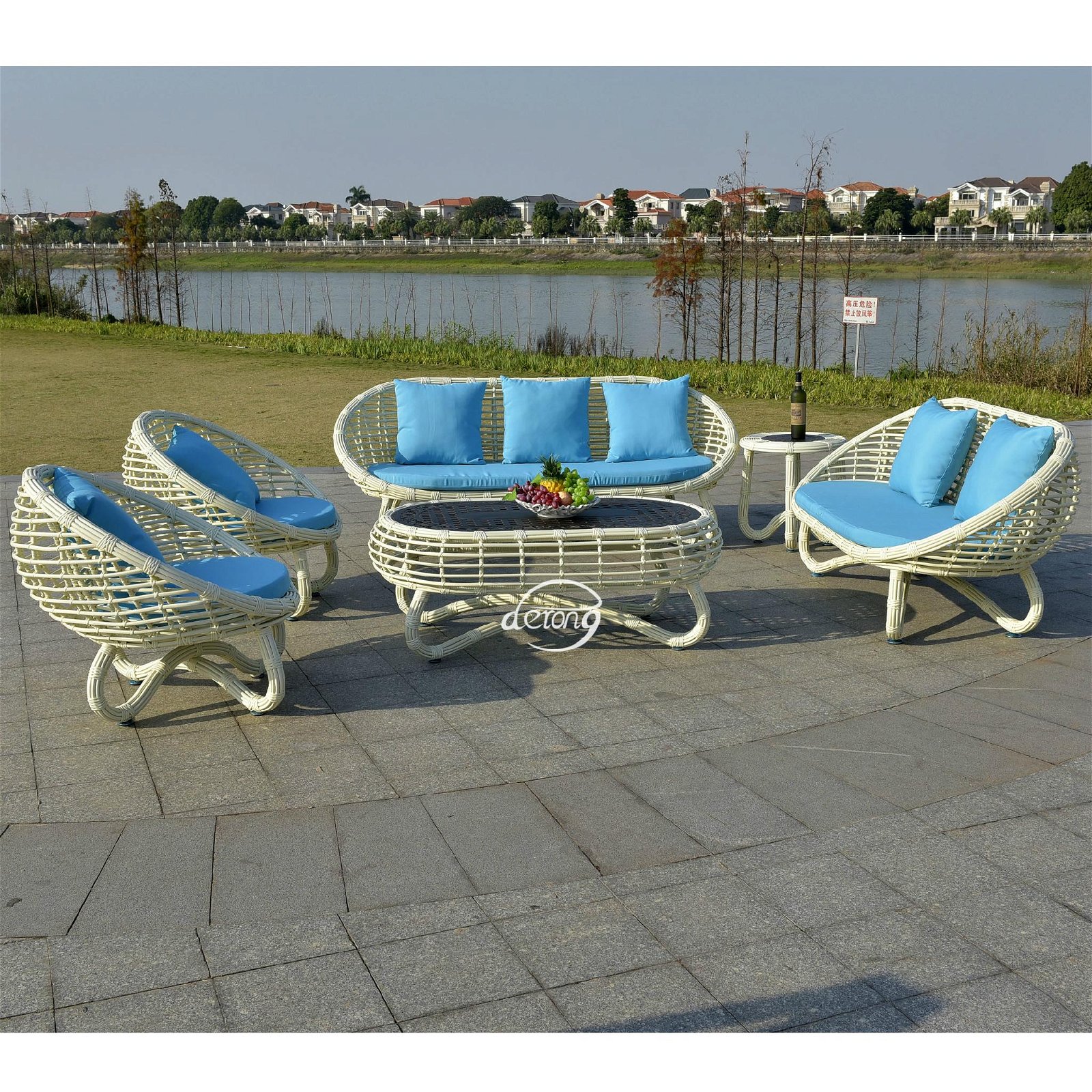 PE rattan patio relax outdoor sofa set with waterproof cushions 2