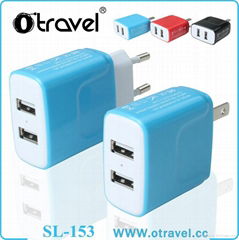 Dual Port Mini Portable US/EU Plug Portable Charger Adaptor