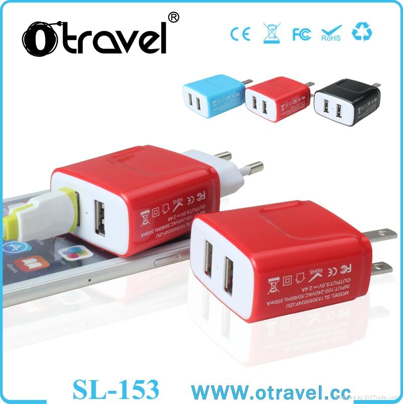 Dual Port Mini Portable US/EU Plug Portable Charger Adaptor SL153