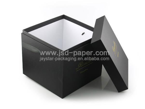 Black cardboard box with gold stamped logo luxury flower box for roses