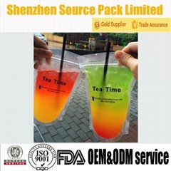 Custom Printing Transparent Stand Up Zipper Bag with Straw