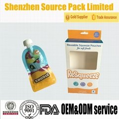 Reusable Squeeze Pouches of Soft Food with Custom Printing