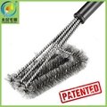 Patented 18 inches 3-head stainless steel BBQ grill cleaning brush