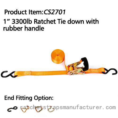 CS2701 1“ 3300lbs Ratchet Tie down with Rubber handle