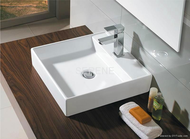 Popular Design Square Ceramic White Color Counter Top Wash Basin