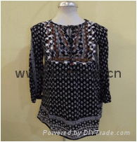 OEM customized  chiffon lace Women summer clothing chiffon blouse with side slit 2