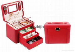 Beauty leather jewelry box with 3 drawers,6 color in stock