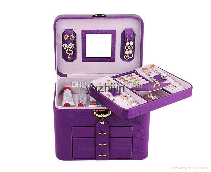 Beauty leather jewelry box with drawer and lock 2