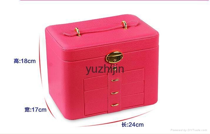 Beauty leather jewelry box with drawer and lock 4