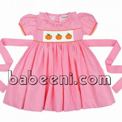 Cute pumpkin smocked girl dress for Halloween - DR 2292