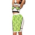 2016 fashion sleeveless bandage two piece green lace dress above knee 