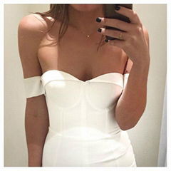 Latest design off shoulder knee length low-cut tight dress bandage