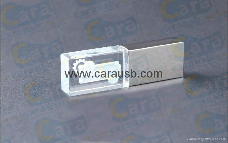 CaraUSB crystal usb flash 16GB LED light up 3D logo clear acrylic flashdrives