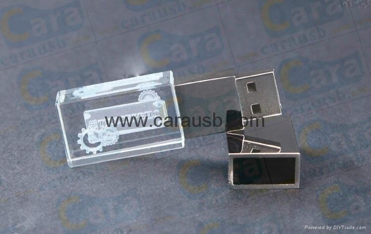 CaraUSB crystal usb flash 16GB LED light up 3D logo clear acrylic flashdrives 2