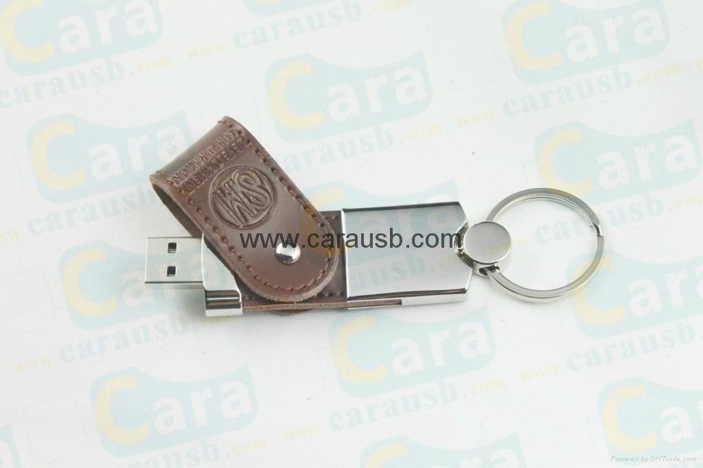 CaraUSB leather PU outer housing usb flash memory 2GB hot stamp logo promotional 2