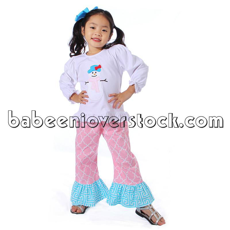 Lovely Snowman appliqued set for baby girls - BB840
