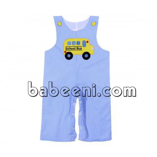 Cute schoolbus applique boy longall - BB700