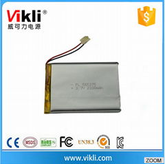 Prismatic rechargeable single cell Lipo battery 3.7V 2100mah with high discharge