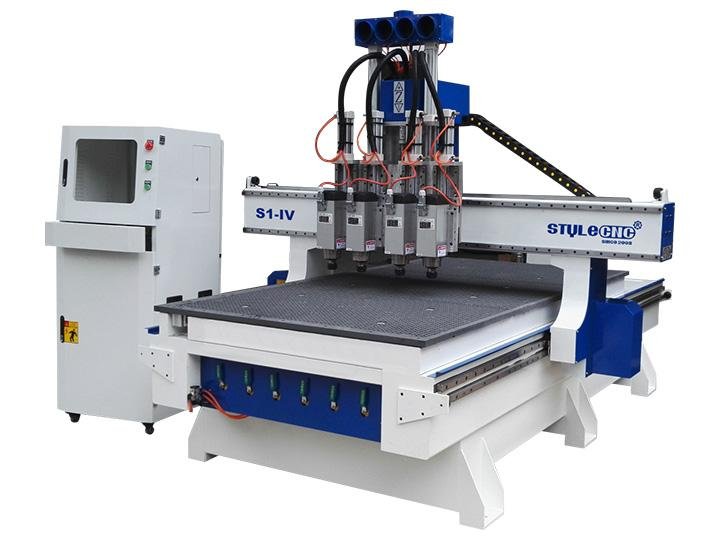 Pneumatic automatic tool changer CNC router with three spindles S1