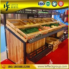 Wooden supermarket fruit and vegetable display food storage racks