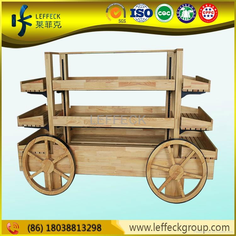 Soild wooden 3 layers bakery shelves with wheel 2