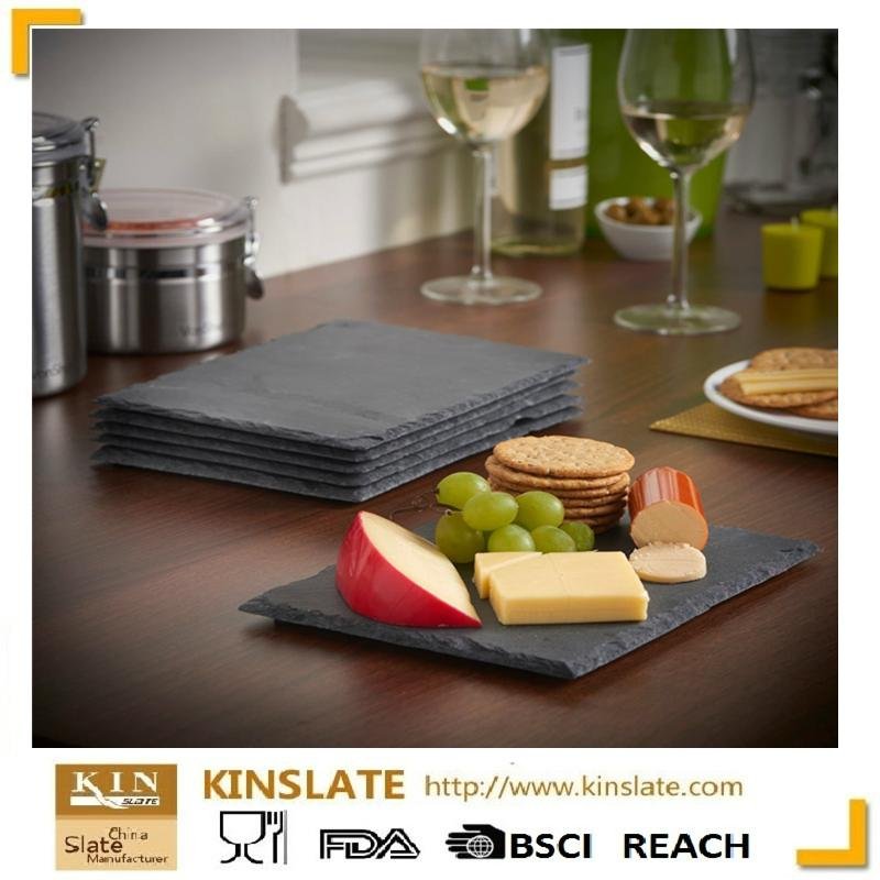 Wholesale rectangular shape natural black dinner slate plate 5