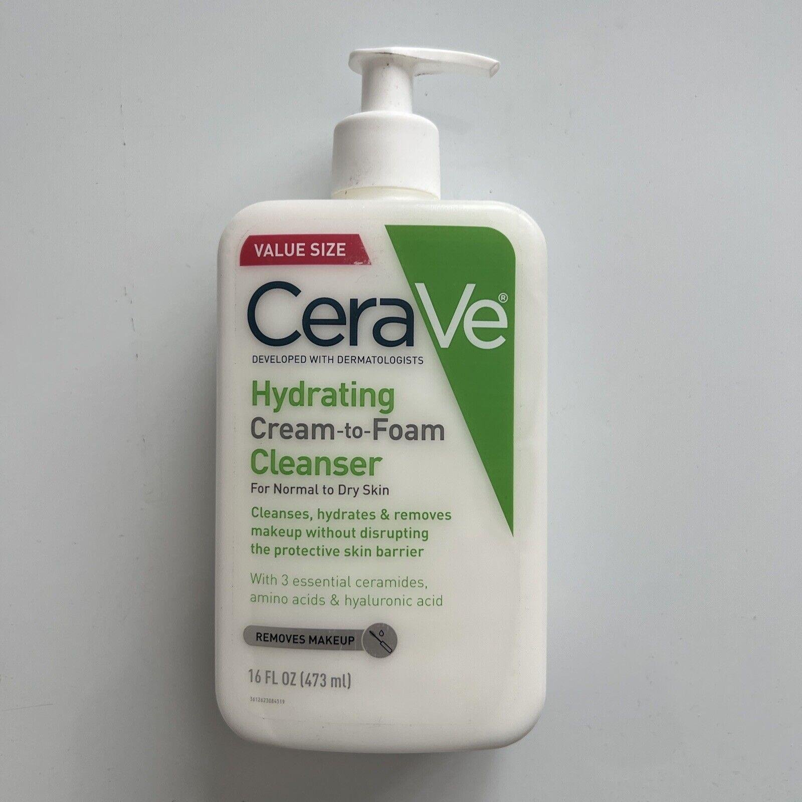 CeraVe Hydrating Cream to Foam Cleanser Ceramides Removes Makeup 16oz