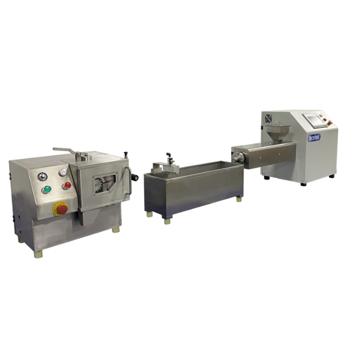 Table top water bath extrusion granulation test line