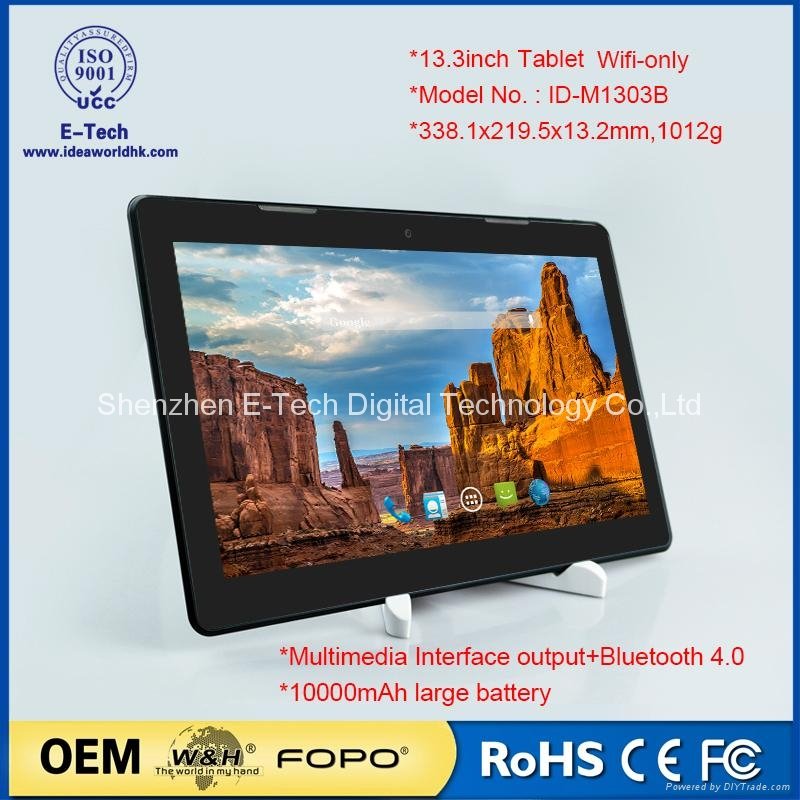 big screen 13.3inch octa core Android 5.1 WIFI tablet pc with Remix OS ,BT KB 5
