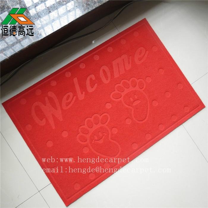Embossed polyester surface welcome door mats with pvc backing