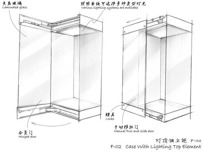 Free standing display cases - Case With Lighting Top Element F-02