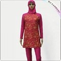Red Printing Long Sleeve Muslim Swimwear