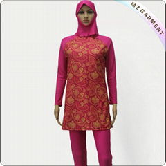 Red Printing Long Sleeve Muslim Swimwear